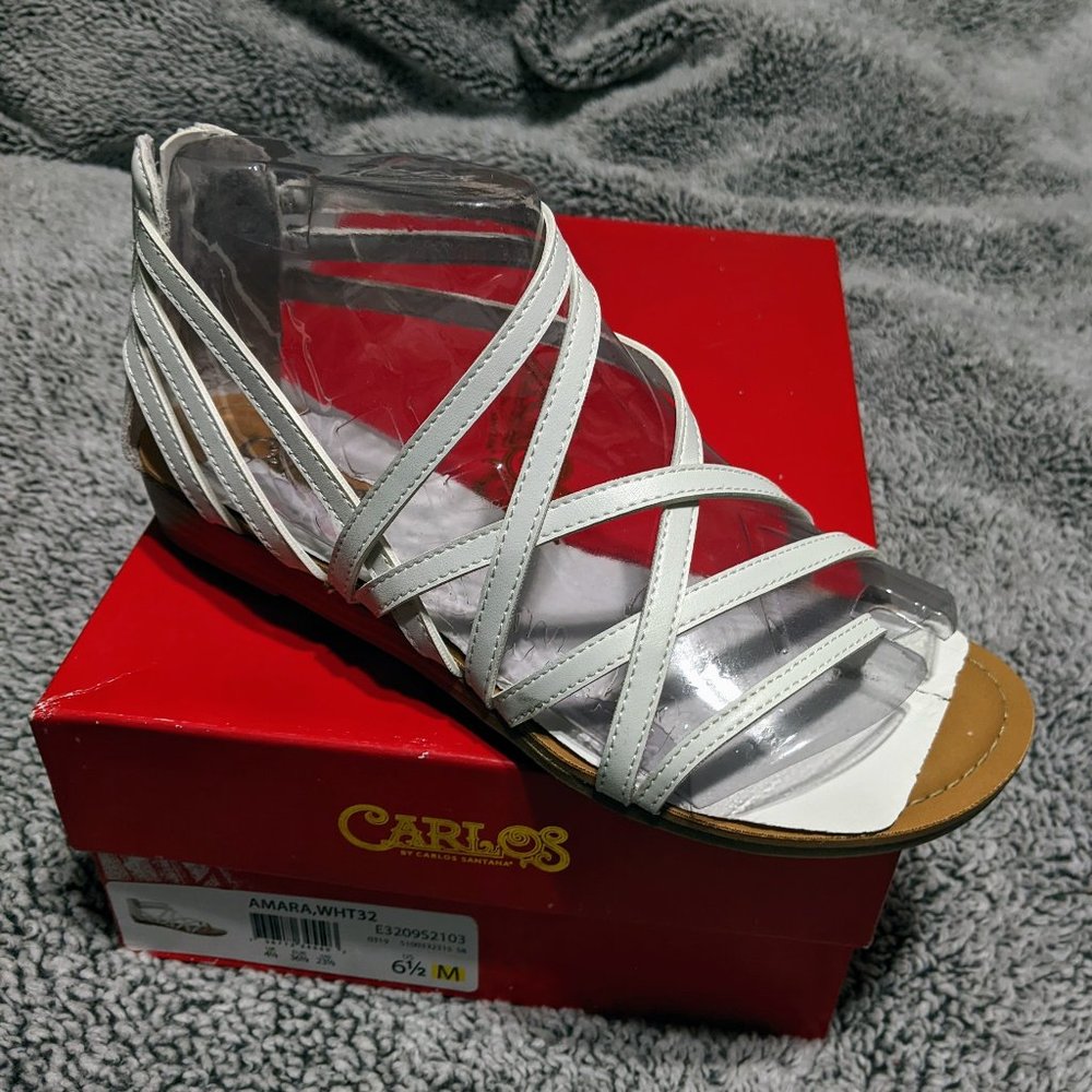 Carlos Santana White Strappy Flat Sandals
